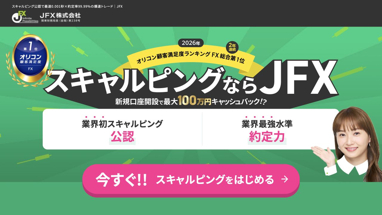 JFX公式ページのスキャルピング公認と約定力の訴求画面