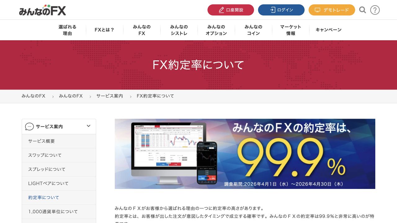 みんなのFX公式ページの約定率99.9%の説明