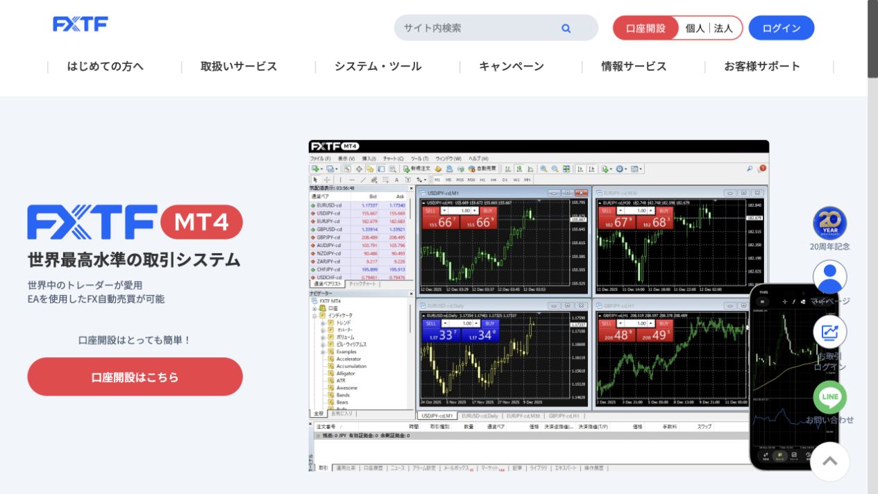 FXTF MT4の公式ページのキャプチャ