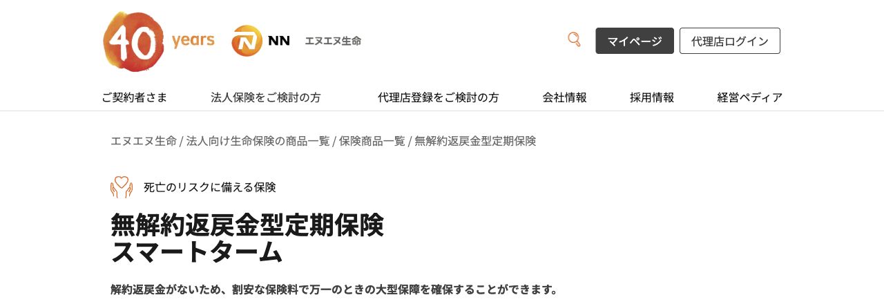 エヌエヌ生命の無解約返戻金型定期保険「スマートターム」公式ページ